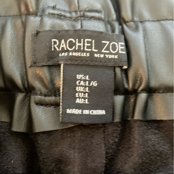 Rachel Zoe Black Faux Leather Tie Waist Pleated Front Cropped Pull On Pants L - Picture 6 of 9